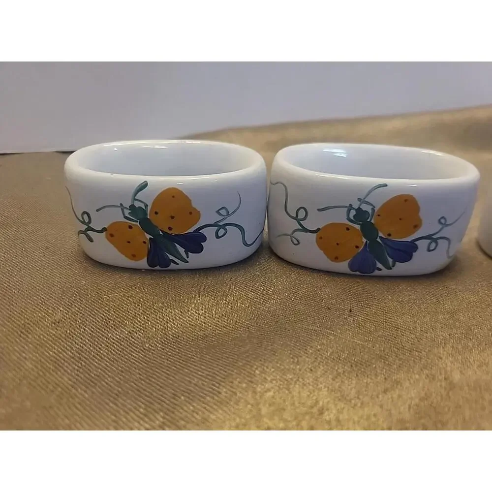 Herend Village Pottery Set Of 4 Hand Painted Vintage Butterfly Napkin Rings